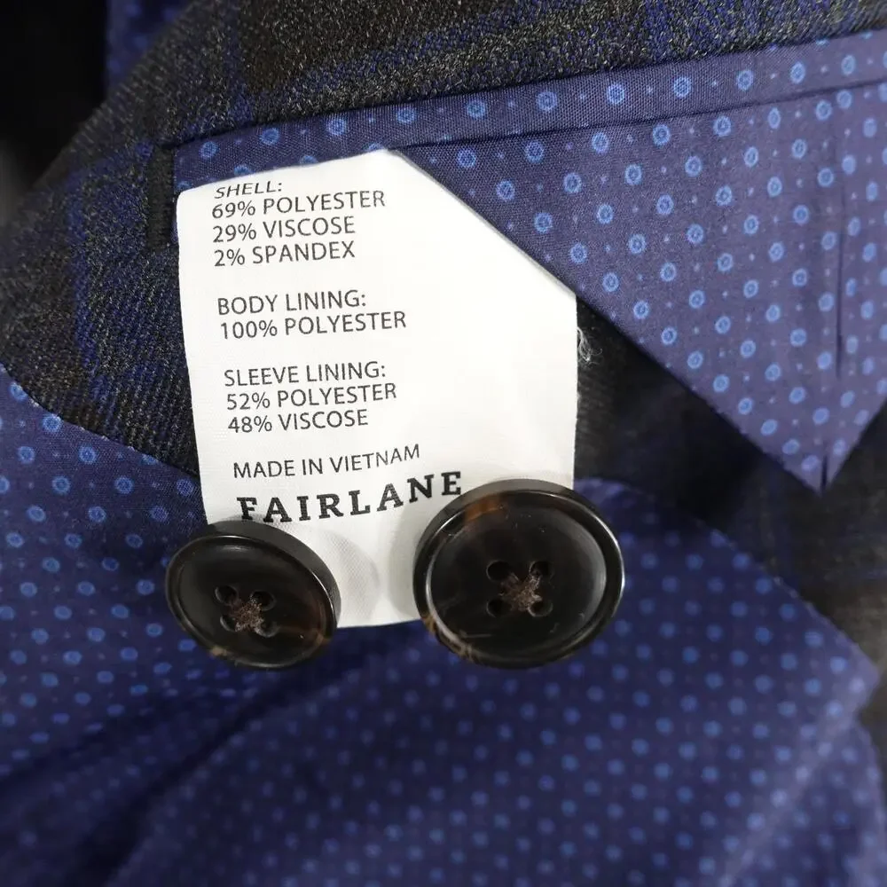 Fairlane Blazer Mens L Brown Blue Plaid Polyester Viscose Sport Coat Jacket